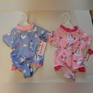 Wippette Baby Girls Rashguards Swimsuits. One Blue, One Pink. Both 9 Mths. NWT.